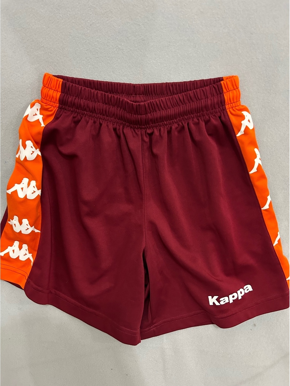 Kappa kids Athletic Shorts Burgundy with Orange Logo Side Panels Size Large